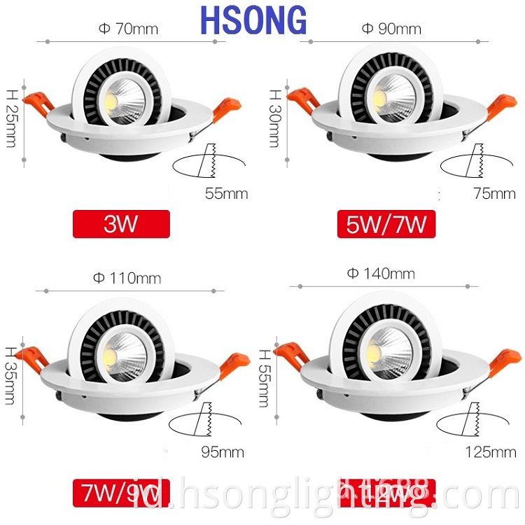 2021NEW 7W 12W LED 360 derajat Rotate Gimbal Cob Downlight